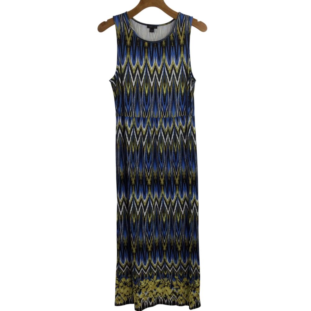 J. Jill Wearever Collection Ikat Floral Print Jersey Knit Long Maxi Dress Size M